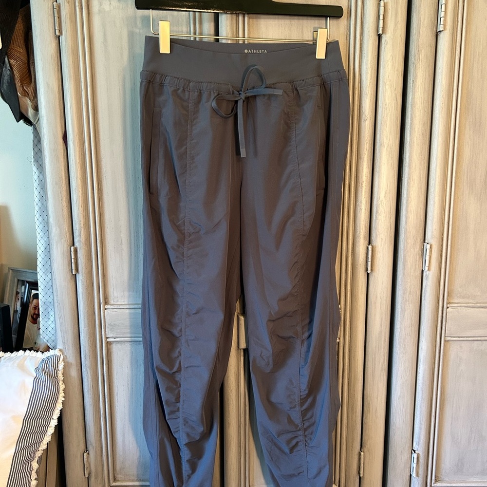 Athleta Gray and Blue Track Pants with Relaxed Fit
